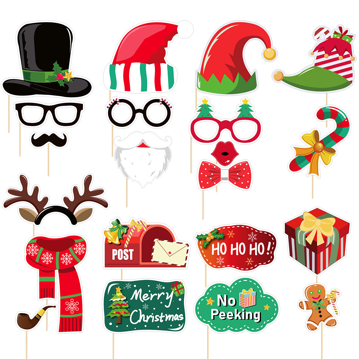Etereauty 21PCS Christmas Photo Booth Props Funny Xmas Selfie Props Accessories for Christmas Theme Party Favors Decorations